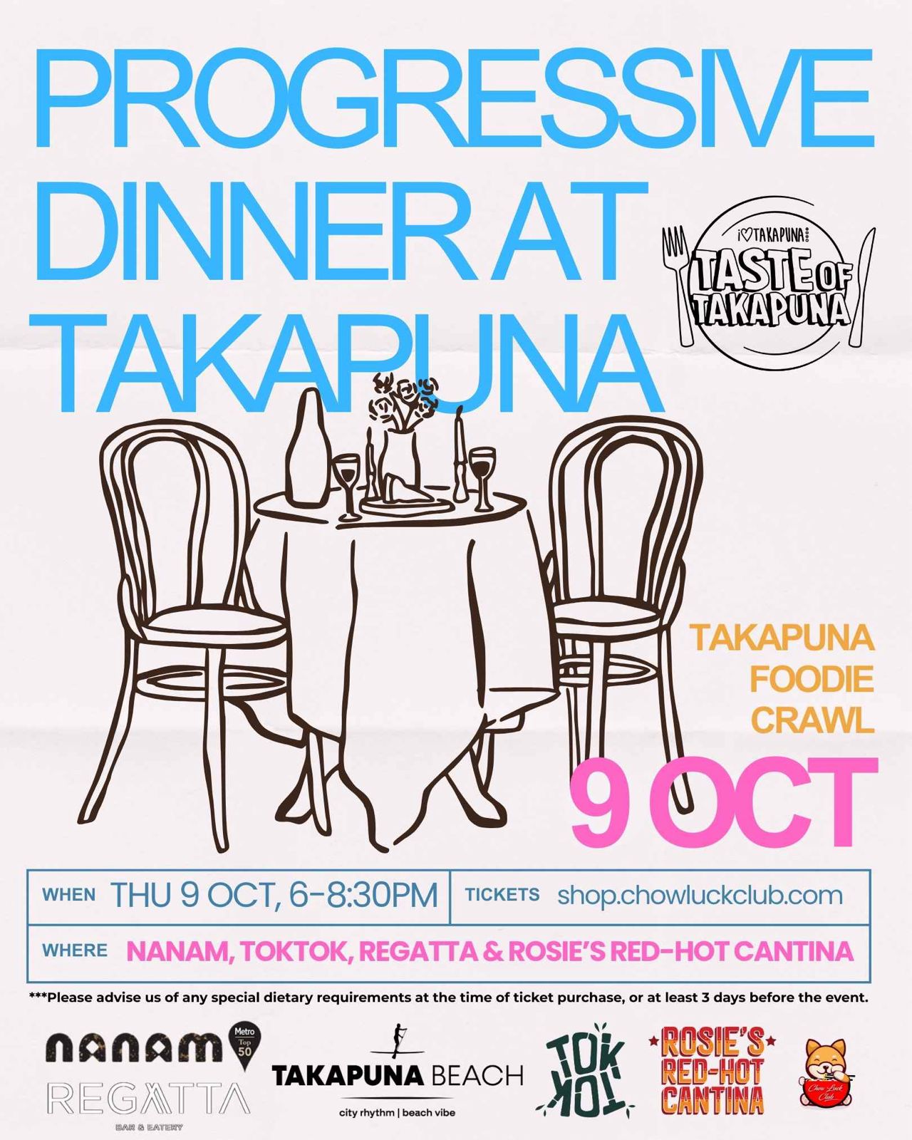 Takapuna Foodie Crawl: Progressive Dinner on Thu 9th Oct